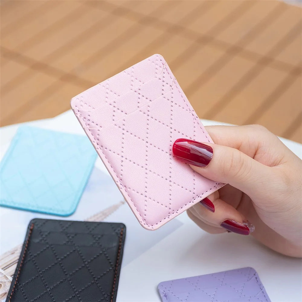 BFK11 Rhombus Design PU Leather Bank Card Bag Self-adhesive Phone Back Card Holder - Pink - 4
