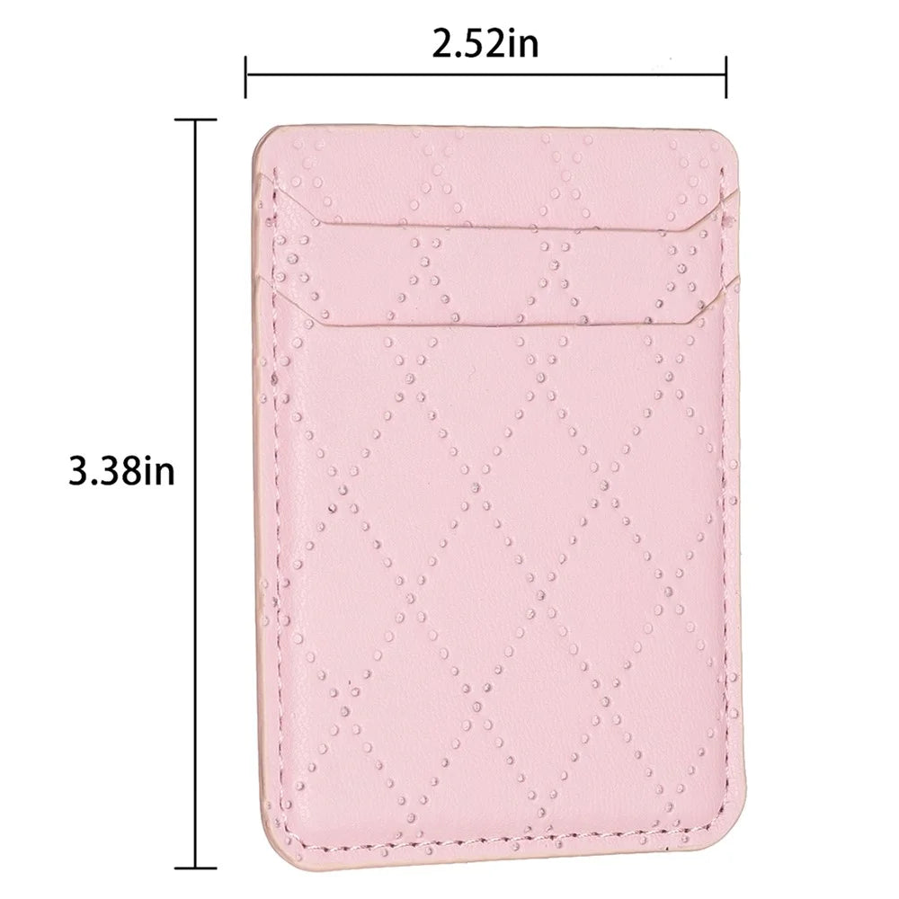 BFK11 Rhombus Design PU Leather Bank Card Bag Self-adhesive Phone Back Card Holder - Pink - 5