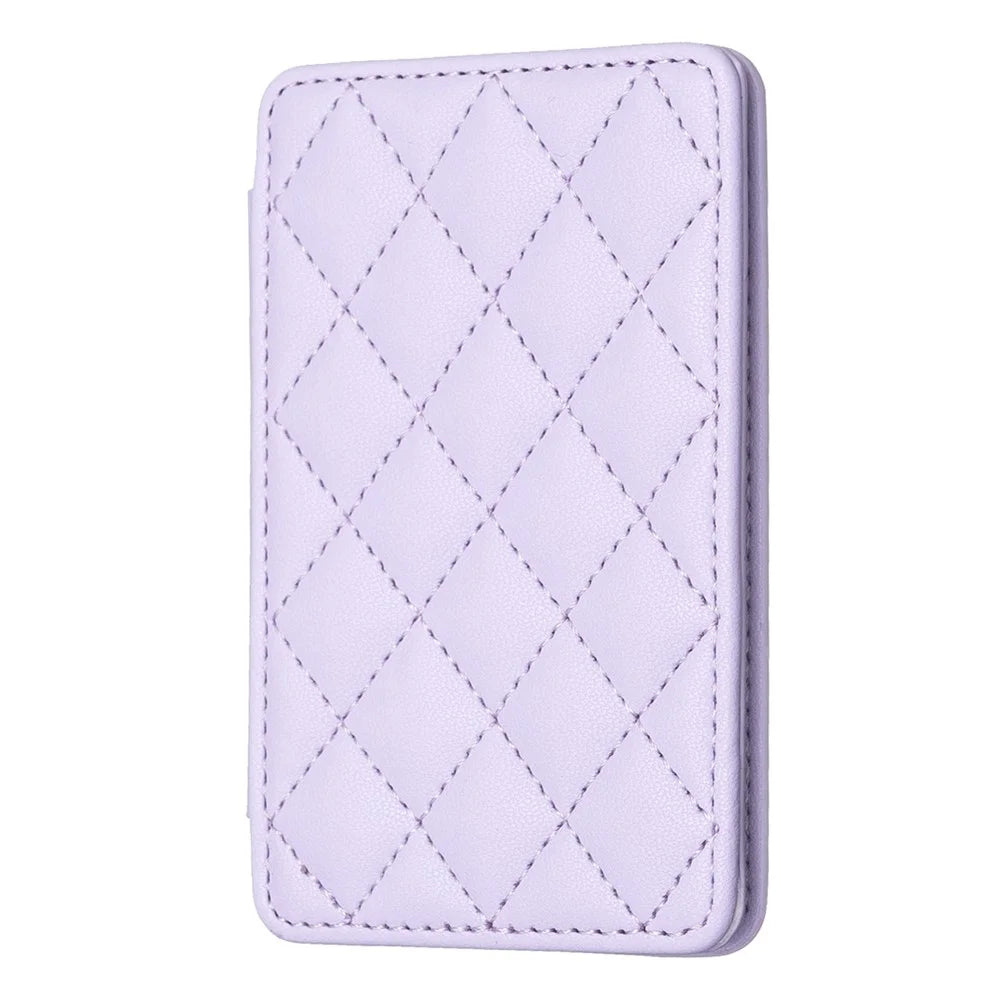 BFK05 3D Rhombus Design Self-adhesive Phone Back Card Holder PU Leather Card Bag - Purple - 1