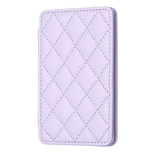 BFK05 3D Rhombus Design Self-adhesive Phone Back Card Holder PU Leather Card Bag - Purple - 1