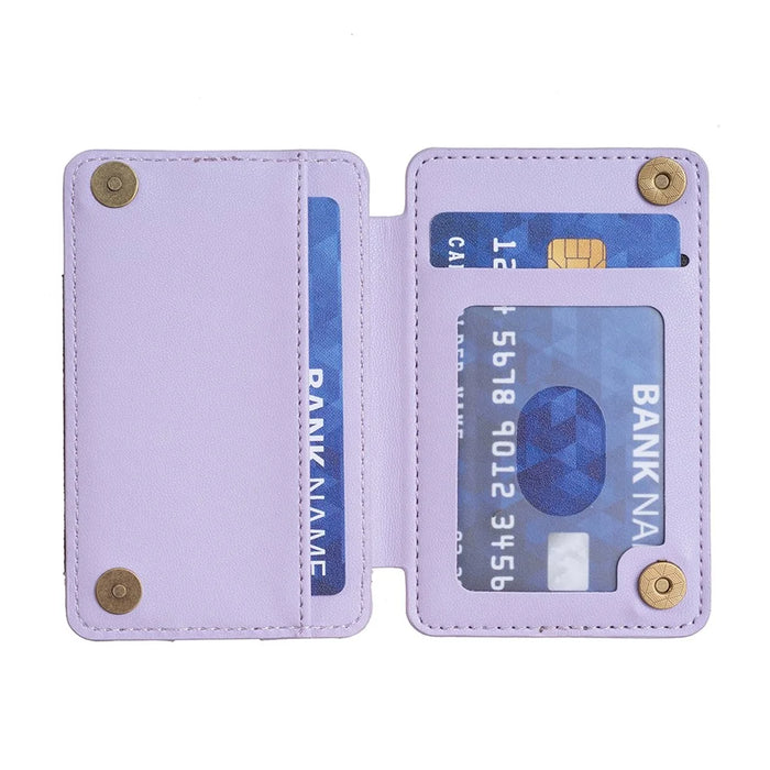 BFK05 3D Rhombus Design Self-adhesive Phone Back Card Holder PU Leather Card Bag - Purple - 3