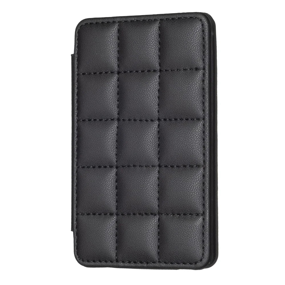 BFK01 3D Grid Design Phone Back Card Holder Self-adhesive PU Leather Card Bag - Black - 1