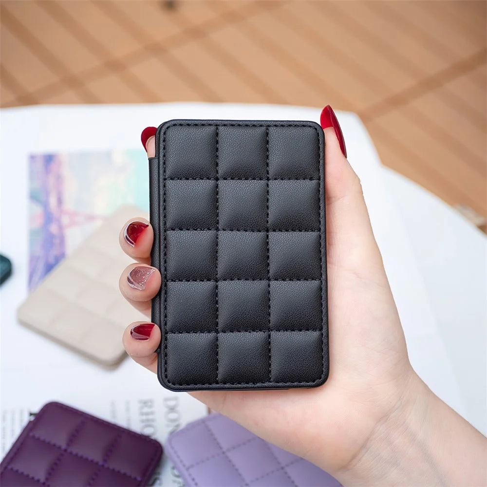 BFK01 3D Grid Design Phone Back Card Holder Self-adhesive PU Leather Card Bag - Black - 4