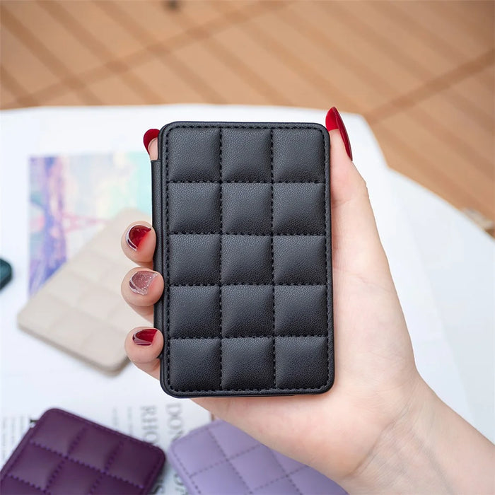 BFK01 3D Grid Design Phone Back Card Holder Self-adhesive PU Leather Card Bag - Black - 4