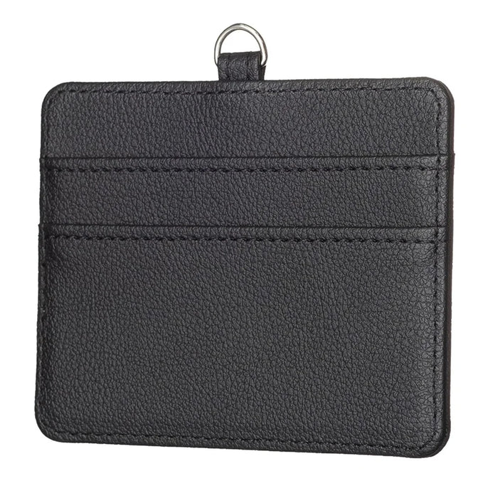 BFK14 Horizontal ID Badge Credit Card Protective Case PU Leather Card Storage Bag with Lanyard - Black - 2
