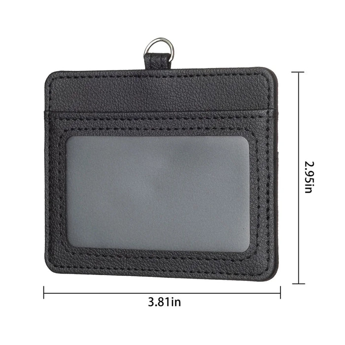 BFK14 Horizontal ID Badge Credit Card Protective Case PU Leather Card Storage Bag with Lanyard - Black - 6