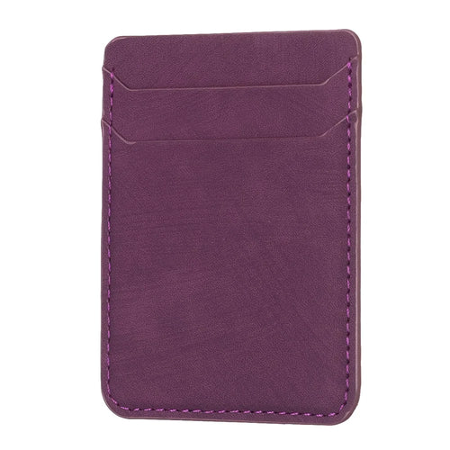 BFK13 Phone Card Holder Credit Card ID Case Pouch Matte Leather Stick On Pocket for Back Of Phone - Dark Purple - 1