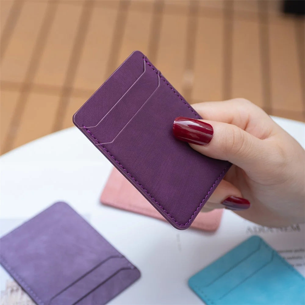 BFK13 Phone Card Holder Credit Card ID Case Pouch Matte Leather Stick On Pocket for Back Of Phone - Dark Purple - 4