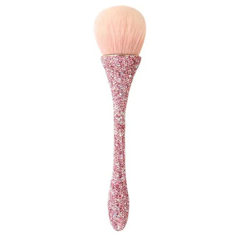 Artificial Fiber Bristle Powder Brush with Bling Rhinestone Handle Makeup Tool - Pink - 1