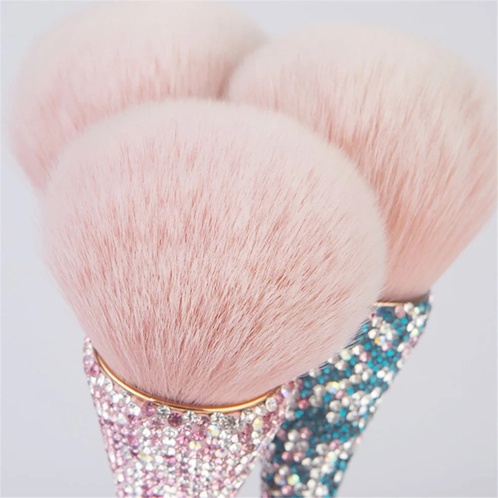 Artificial Fiber Bristle Powder Brush with Bling Rhinestone Handle Makeup Tool - Pink - 3