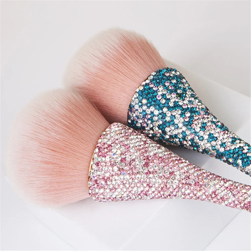 Artificial Fiber Bristle Powder Brush with Bling Rhinestone Handle Makeup Tool - Pink - 4