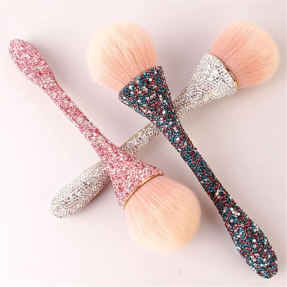 Artificial Fiber Bristle Powder Brush with Bling Rhinestone Handle Makeup Tool - Pink - 5
