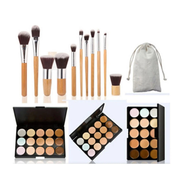 11Pcs Natural Bamboo Handle Makeup Brushes Foundation Blending Cosmetic Tool Set - 2