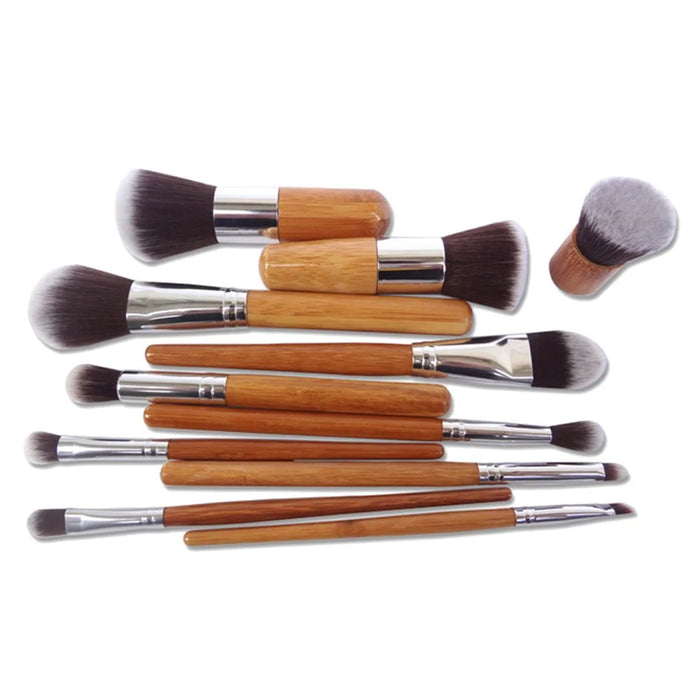11Pcs Natural Bamboo Handle Makeup Brushes Foundation Blending Cosmetic Tool Set - 6
