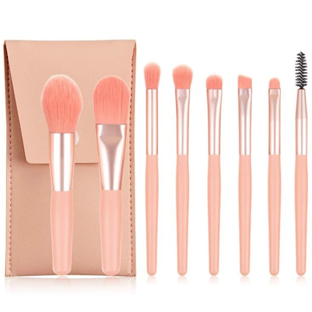 8Pcs Makeup Brush Set Synthetic Foundation Powder Concealers Eye Shadows Blush Cosmetic Brushes with Storage Bag - Pink - 1