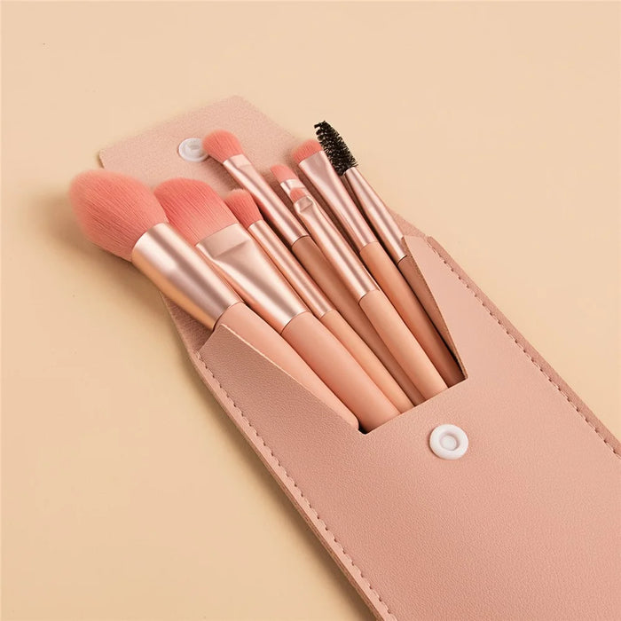 8Pcs Makeup Brush Set Synthetic Foundation Powder Concealers Eye Shadows Blush Cosmetic Brushes with Storage Bag - Pink - 2
