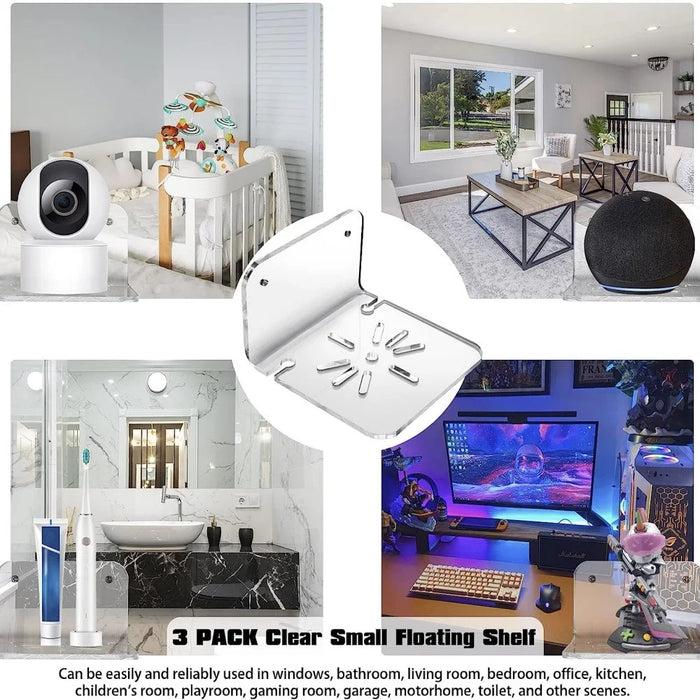 YX006 3Pcs / Set Clear Acrylic Floating Wall Shelves Hangers for Security Cameras, Baby Monitors, Speakers - 6