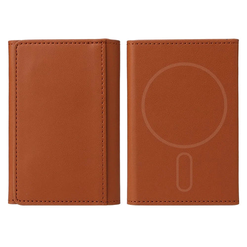 For iPhone 12 / 13 / 14 / 15 Series Magnetic Card Holder Compatible with MagSafe PU Leather Phone Wallet Stand - Brown - 1