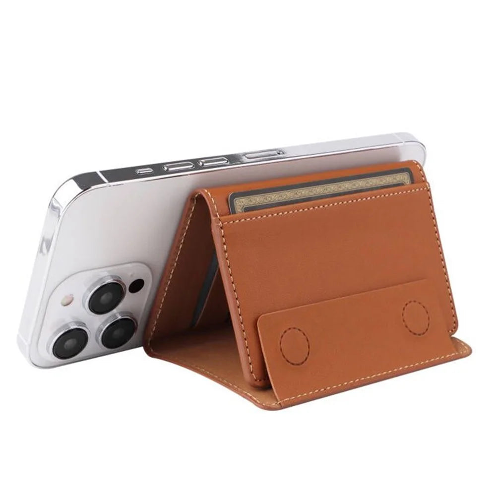 For iPhone 12 / 13 / 14 / 15 Series Magnetic Card Holder Compatible with MagSafe PU Leather Phone Wallet Stand - Brown - 2
