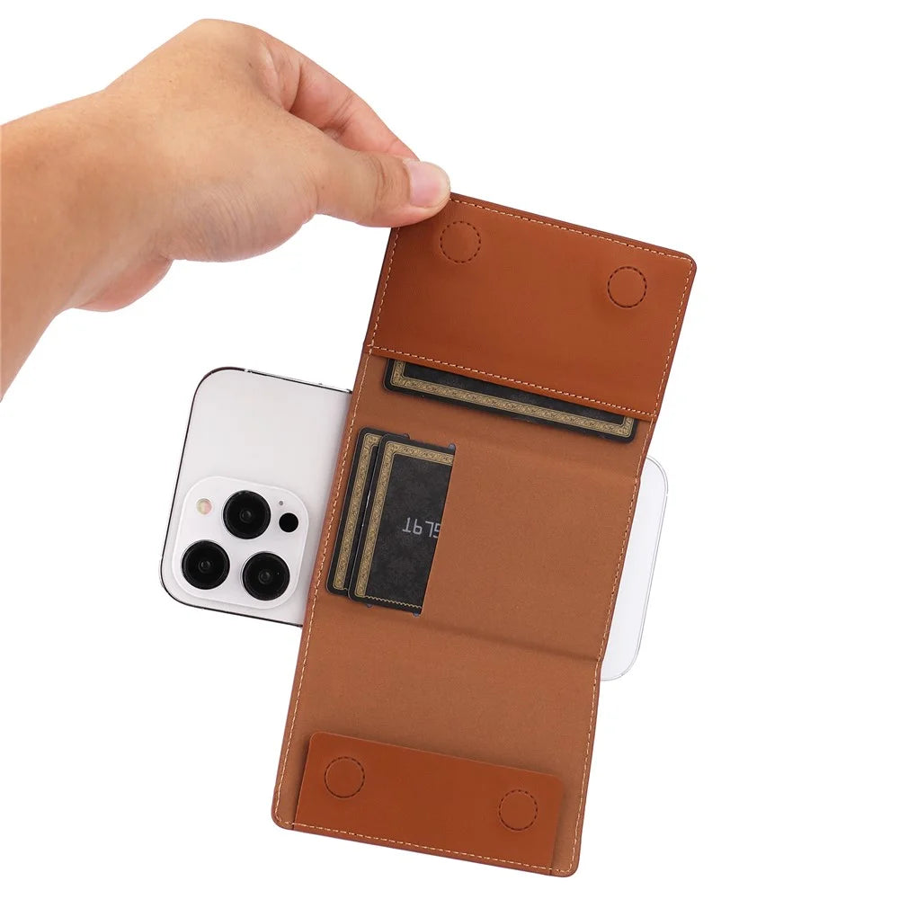 For iPhone 12 / 13 / 14 / 15 Series Magnetic Card Holder Compatible with MagSafe PU Leather Phone Wallet Stand - Brown - 6