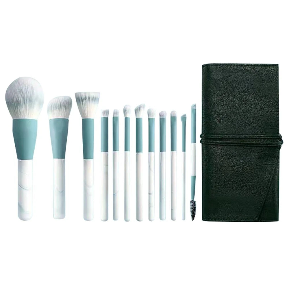 12Pcs / Set Soft Artificial Fiber Brush Set for Eye Shadow, Highlight, Foundation Powder (with Storage Pouch) - Green - 1