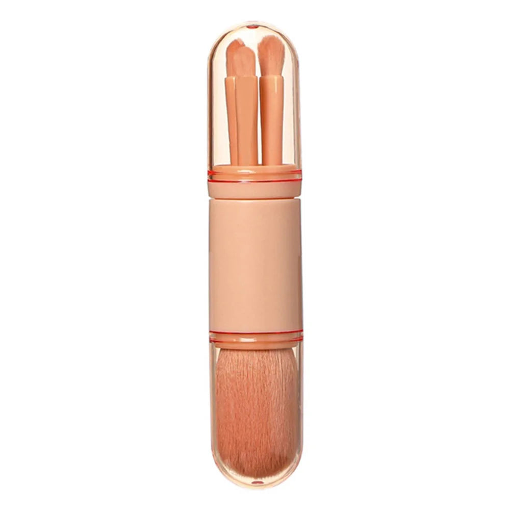 4 In 1 Telescopic Makeup Brush Portable Travel Cosmetic Brushes Set Eyeshadow Loose Powder Beauty Tool - Pink - 1