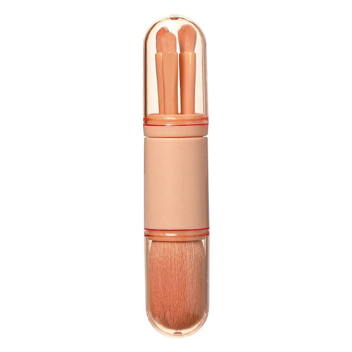 4 In 1 Telescopic Makeup Brush Portable Travel Cosmetic Brushes Set Eyeshadow Loose Powder Beauty Tool - Pink - 1