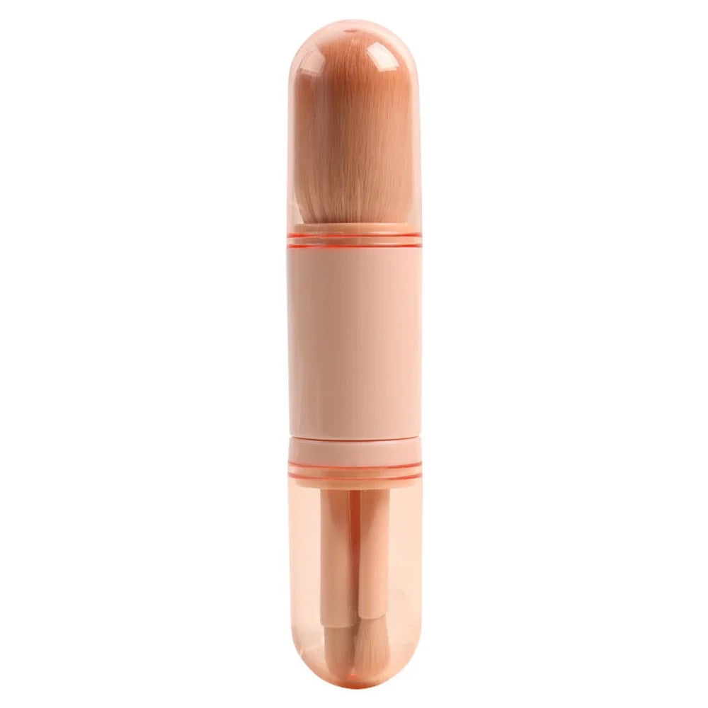 4 In 1 Telescopic Makeup Brush Portable Travel Cosmetic Brushes Set Eyeshadow Loose Powder Beauty Tool - Pink - 2