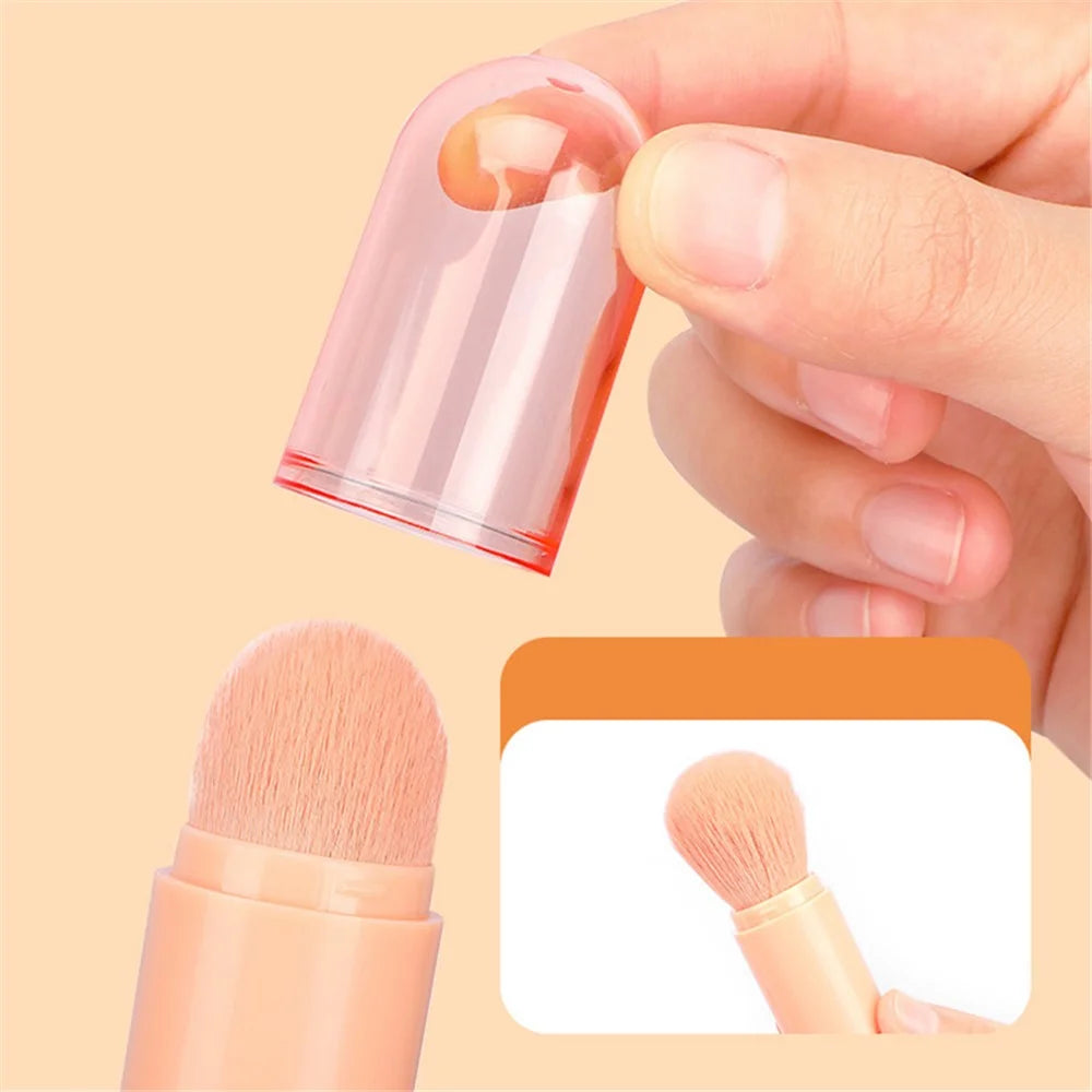 4 In 1 Telescopic Makeup Brush Portable Travel Cosmetic Brushes Set Eyeshadow Loose Powder Beauty Tool - Pink - 4