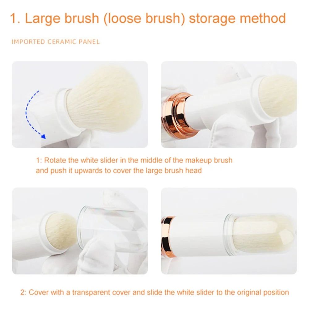 4 In 1 Telescopic Makeup Brush Portable Travel Cosmetic Brushes Set Eyeshadow Loose Powder Beauty Tool - Pink - 6