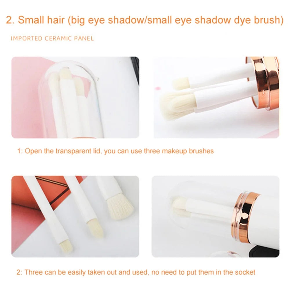 4 In 1 Telescopic Makeup Brush Portable Travel Cosmetic Brushes Set Eyeshadow Loose Powder Beauty Tool - Pink - 7