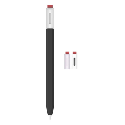 LOVE MEI Classic Style Retro Pencil Case Soft Silicone Sleeve for Xiaomi Inspiration Stylus (2nd) Non-Slip Pen Grip Holder with 2Pcs Caps - Black - 1
