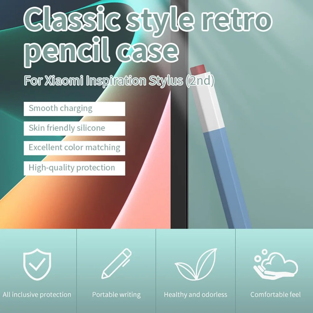 LOVE MEI Classic Style Retro Pencil Case Soft Silicone Sleeve for Xiaomi Inspiration Stylus (2nd) Non-Slip Pen Grip Holder with 2Pcs Caps - Black - 2