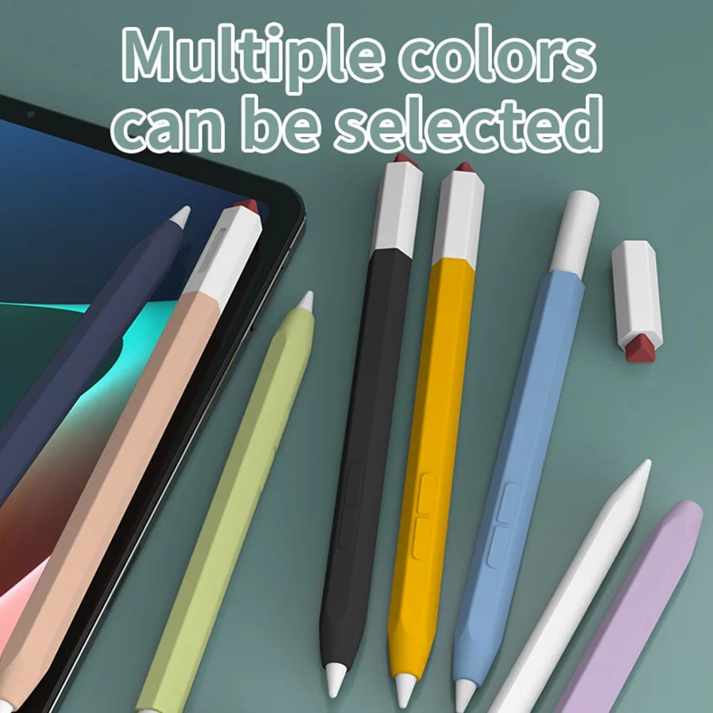 LOVE MEI Classic Style Retro Pencil Case Soft Silicone Sleeve for Xiaomi Inspiration Stylus (2nd) Non-Slip Pen Grip Holder with 2Pcs Caps - Black - 5