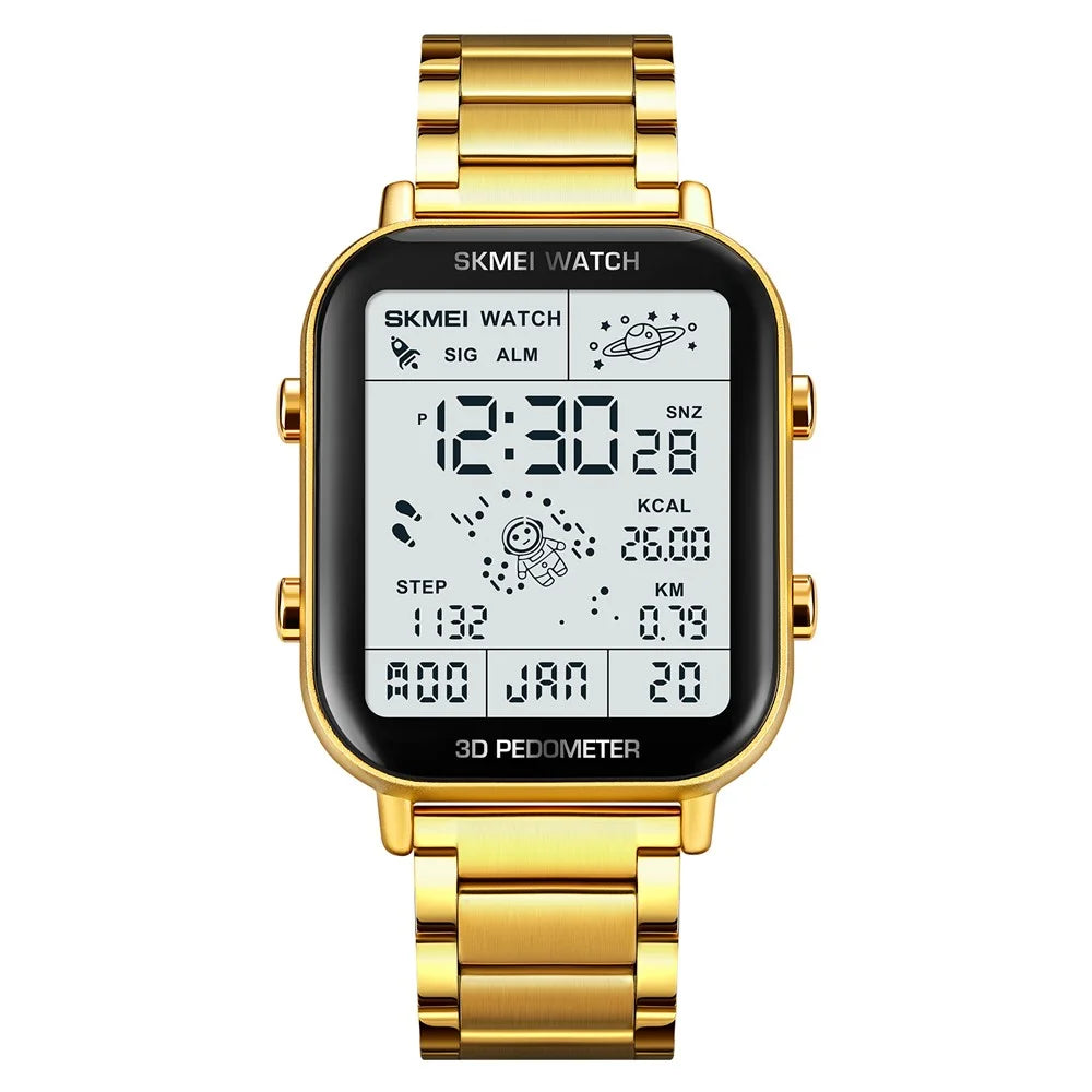 SKMEI 1888 Business Men Square Electronic Watch Steel Strap Sport Digital Watch - Gold - 1