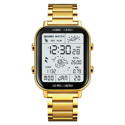 SKMEI 1888 Business Men Square Electronic Watch Steel Strap Sport Digital Watch - Gold - 1