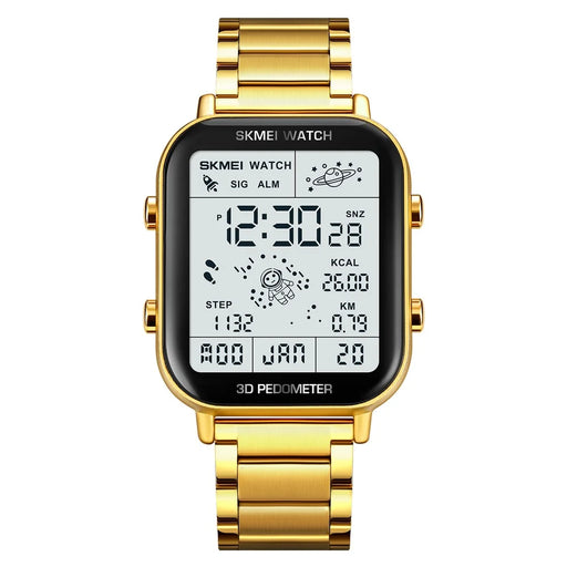 SKMEI 1888 Business Men Square Electronic Watch Steel Strap Sport Digital Watch - Gold - 1