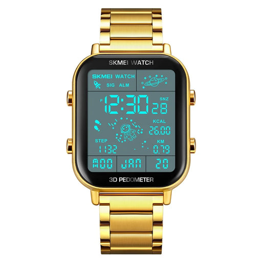 SKMEI 1888 Business Men Square Electronic Watch Steel Strap Sport Digital Watch - Gold - 2