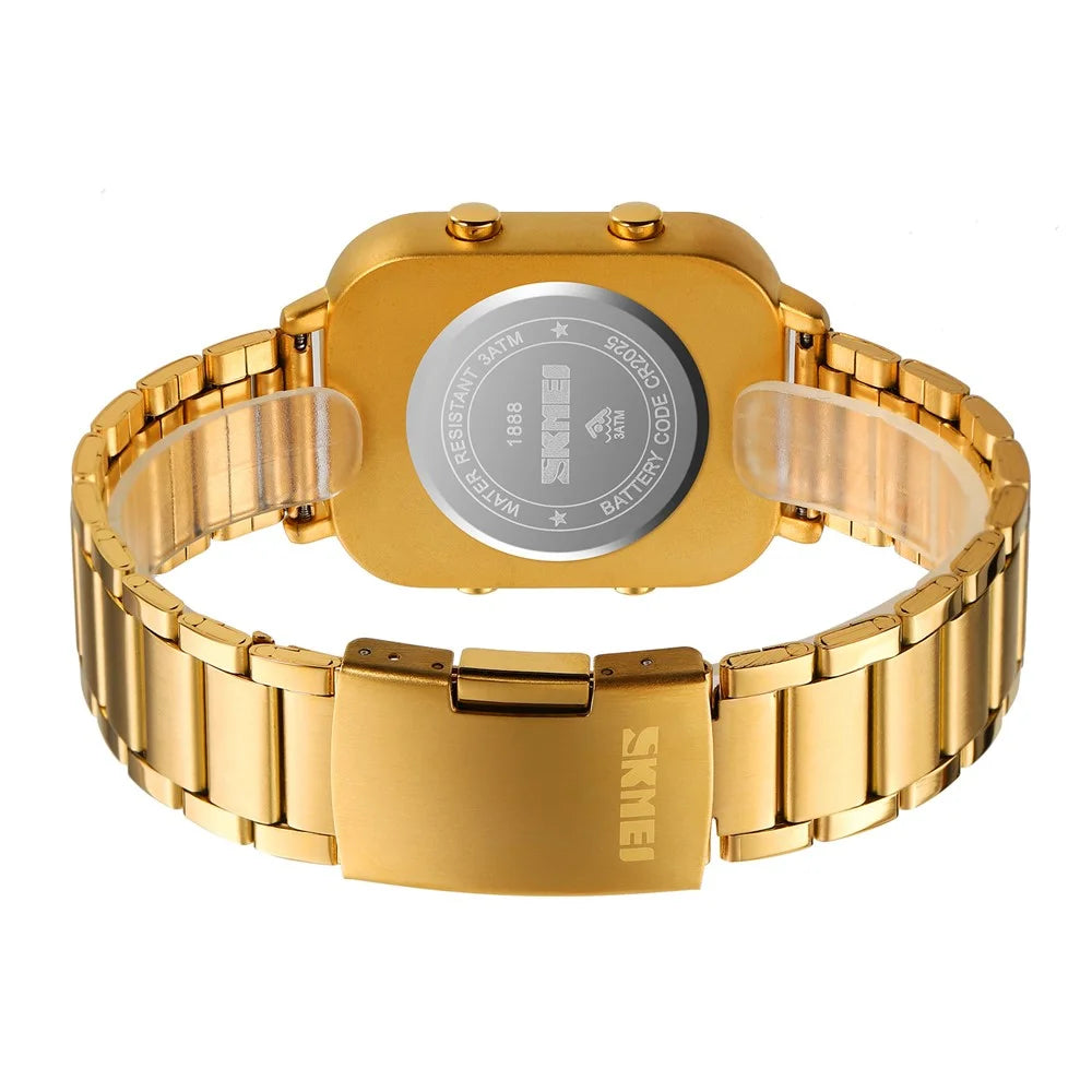 SKMEI 1888 Business Men Square Electronic Watch Steel Strap Sport Digital Watch - Gold - 4