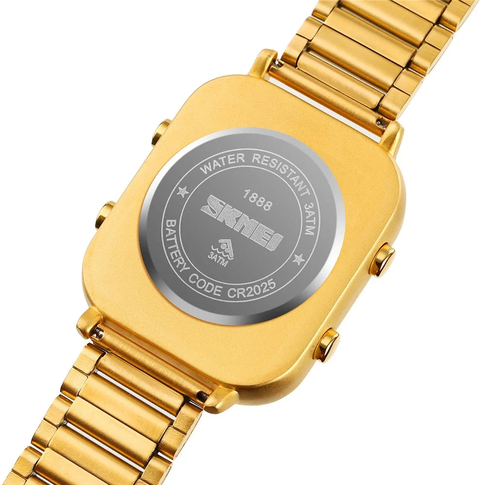 SKMEI 1888 Business Men Square Electronic Watch Steel Strap Sport Digital Watch - Gold - 5