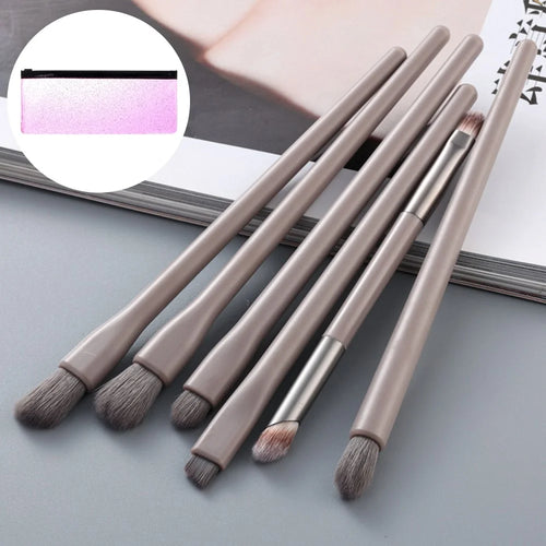 6Pcs / Set Eyeshadow Brush Set Soft Fiber Eye Makeup Brushes with Bag for Eyebrow, Eyeliner, Concealer Blending - Khaki - 1