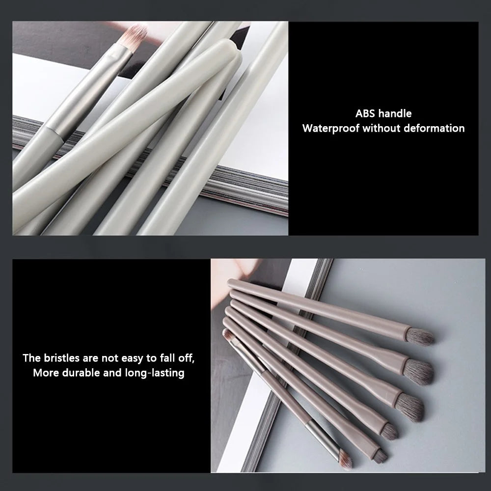 6Pcs / Set Eyeshadow Brush Set Soft Fiber Eye Makeup Brushes with Bag for Eyebrow, Eyeliner, Concealer Blending - Khaki - 5
