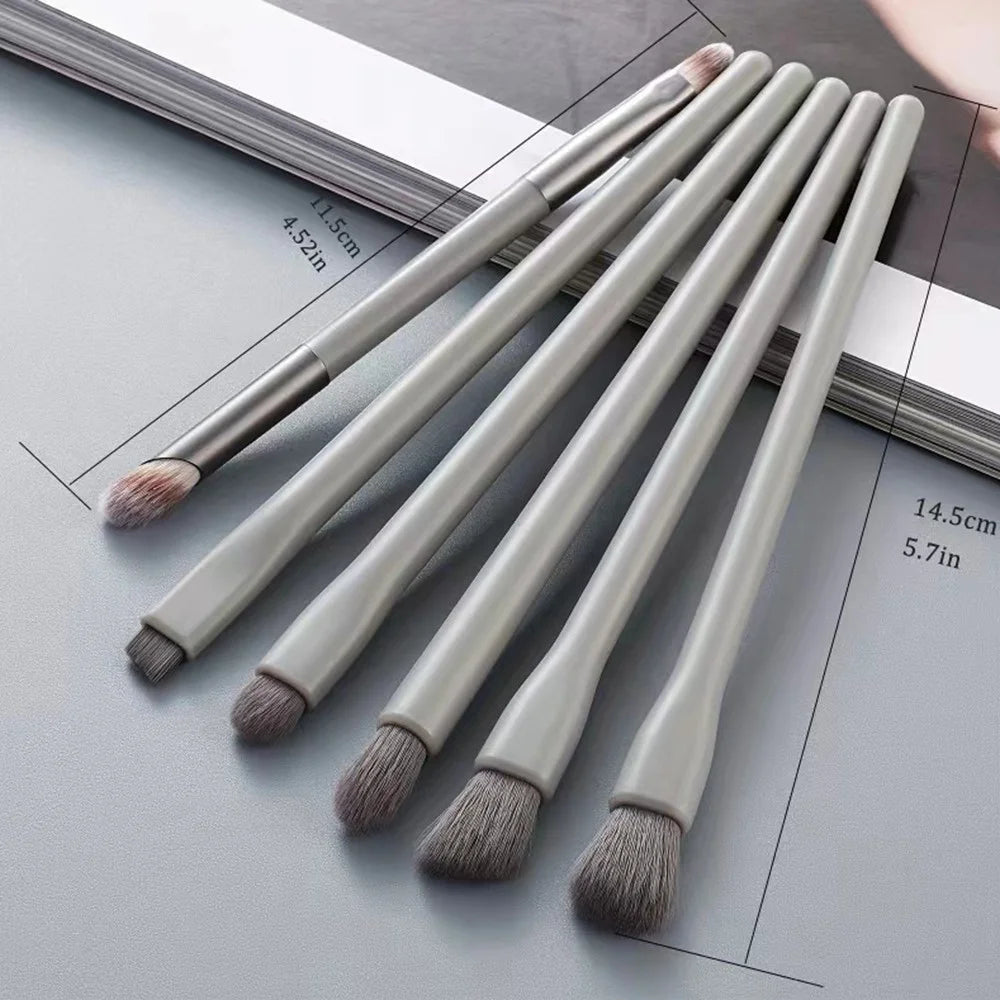 6Pcs / Set Eyeshadow Brush Set Soft Fiber Eye Makeup Brushes with Bag for Eyebrow, Eyeliner, Concealer Blending - Khaki - 6