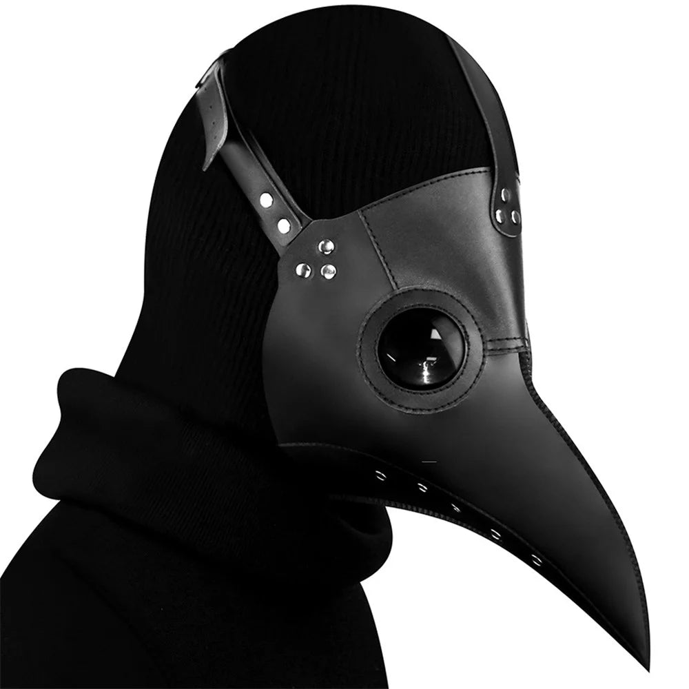 HG065 Halloween Plague Doctor Mask Long Nose Bird Beak Mask PU Leather Steampunk Masquerade Party Costume Props - Black - 2