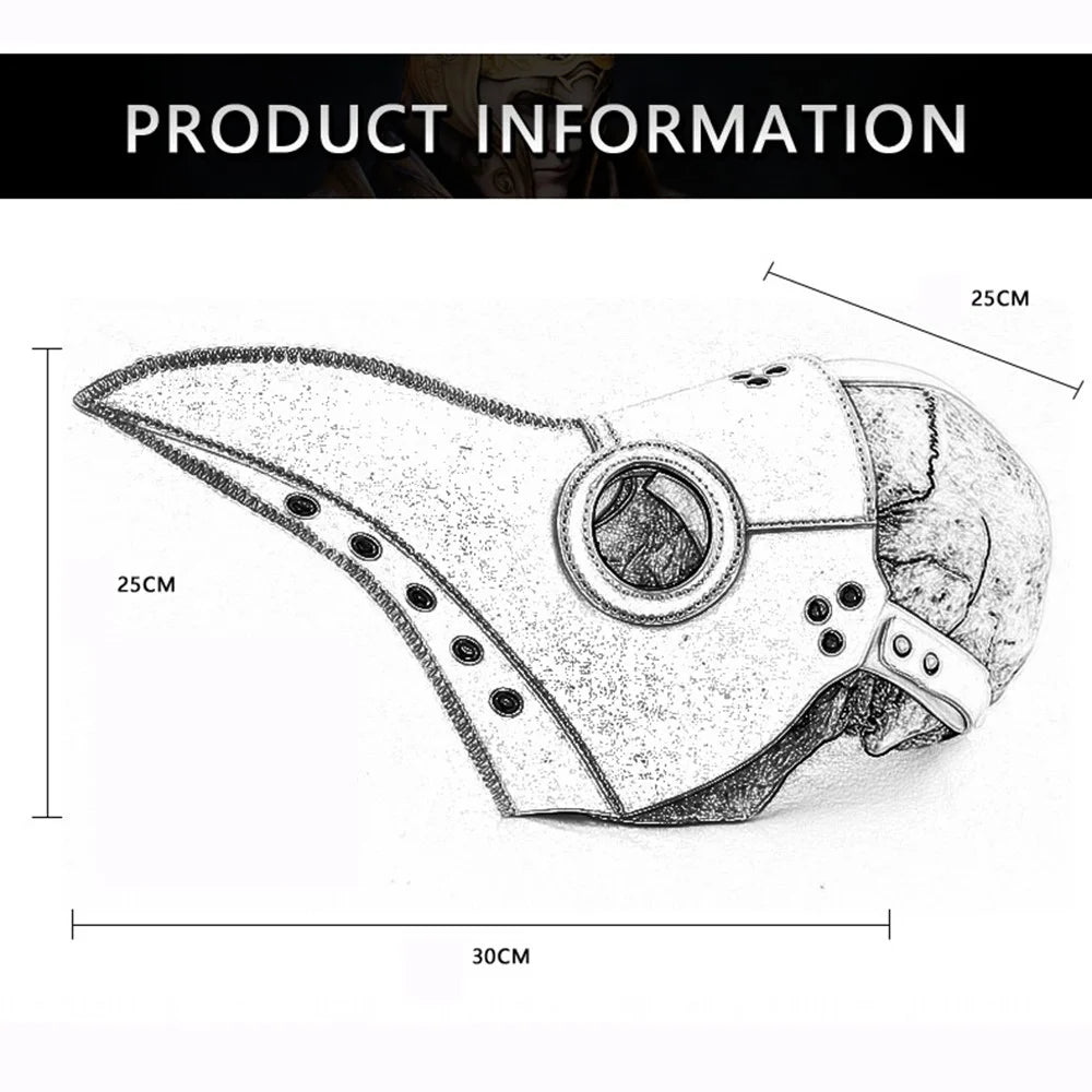 HG065 Halloween Plague Doctor Mask Long Nose Bird Beak Mask PU Leather Steampunk Masquerade Party Costume Props - Black - 7