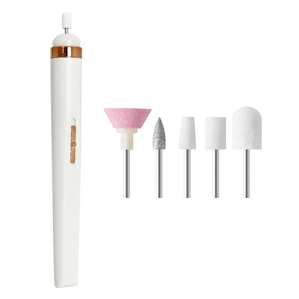 Electric Nail Drill Machine Mini Nail Grinding Pen Manicure and Pedicure Kit for Grinding, Polishing - White - 1