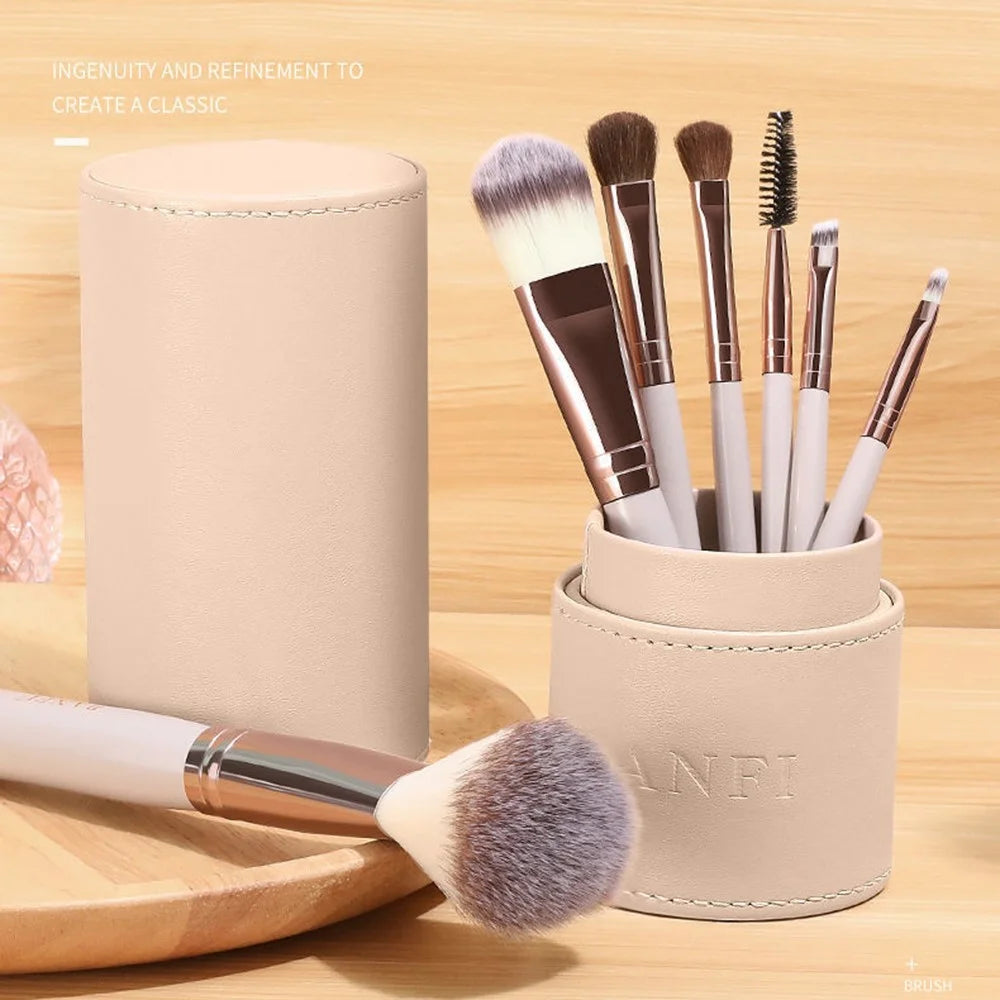 BANFI 7Pcs Eyeshadow Foundation Lip Makeup Brush Set with Cylindrical Box - Pink - 2
