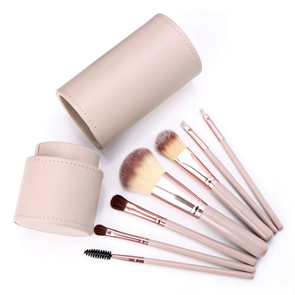 BANFI 7Pcs Eyeshadow Foundation Lip Makeup Brush Set with Cylindrical Box - Pink - 5