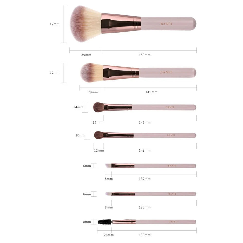 BANFI 7Pcs Eyeshadow Foundation Lip Makeup Brush Set with Cylindrical Box - Pink - 6