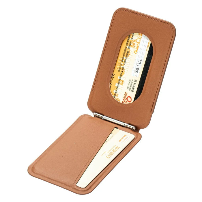 For iPhone 12-15 Series Magnetic PU Leather Card Bag Kickstand Phone Back Card Holder - Brown - 3